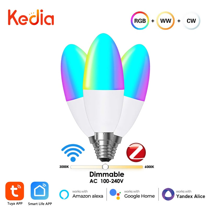 Kedia Tuya E14 Smart ZigBee WiFi Candle Light Bulb European Light Bulbs RGB LED WW Lamp Via Smart Life Alexa Google Home Alice