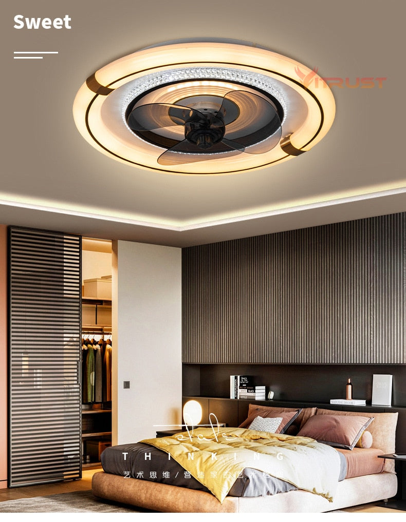 Mini Ceiling Fan Lamp Light LED  Home Office Kitchen Bedroom Dining Room Small Ceiling Fan Remote