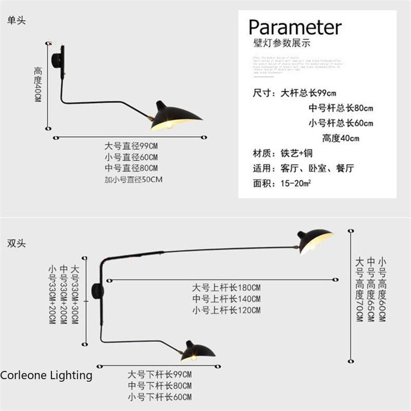Nordic DaWn Spider Serge Mouille LED Wall Light Rotary Long Pole Wall Lamps for Living Room Bedroom Decor Sconce Light Fixtures