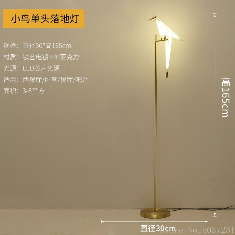 Nordic Acrylic Bird Floor Lamp for Living Room Luxury Paper Cranes Floor Ls Bedroom Paper Crane Lamp Bird Floor Lamp Fixture Led