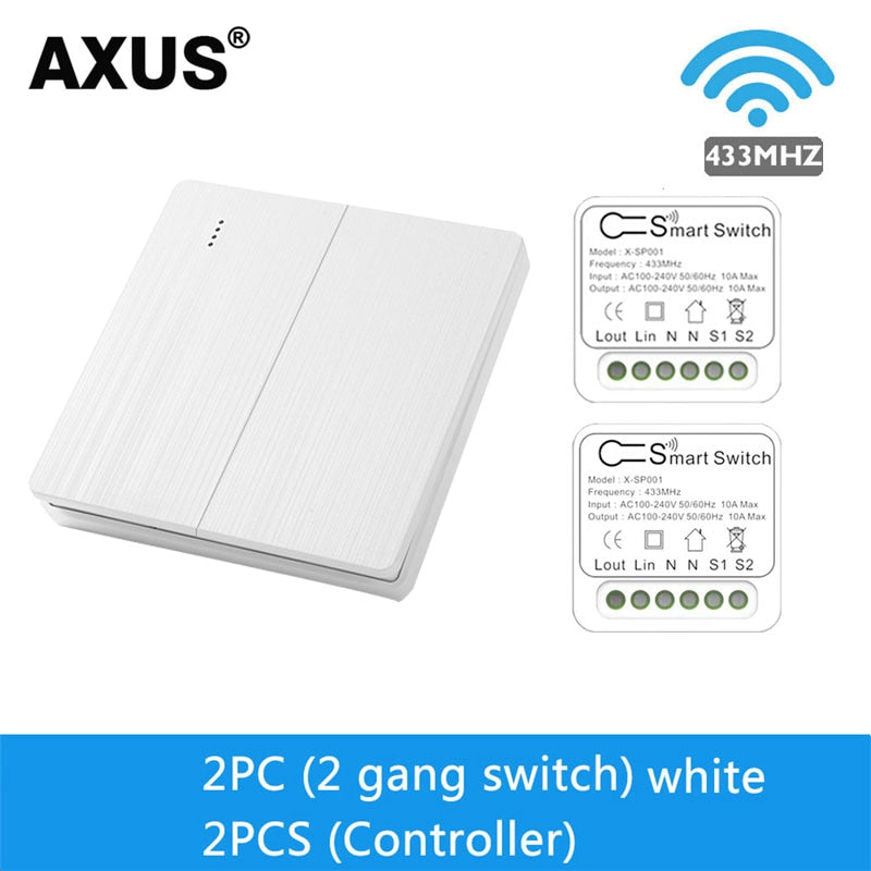AXUS RF 433Mhz Switch Wireless Wall Switch 86 Wall Panel Transmitter Safety Switch AC 110V 220V Relay Interruptor for Light Lamp