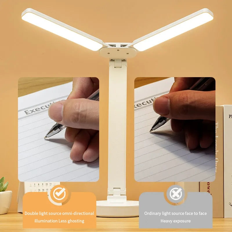 LED Double-head Desk Lamp，32PCS LED Lights Battery Operated Table Lamp with USB Charging Eye Protection Lights for Home/Office