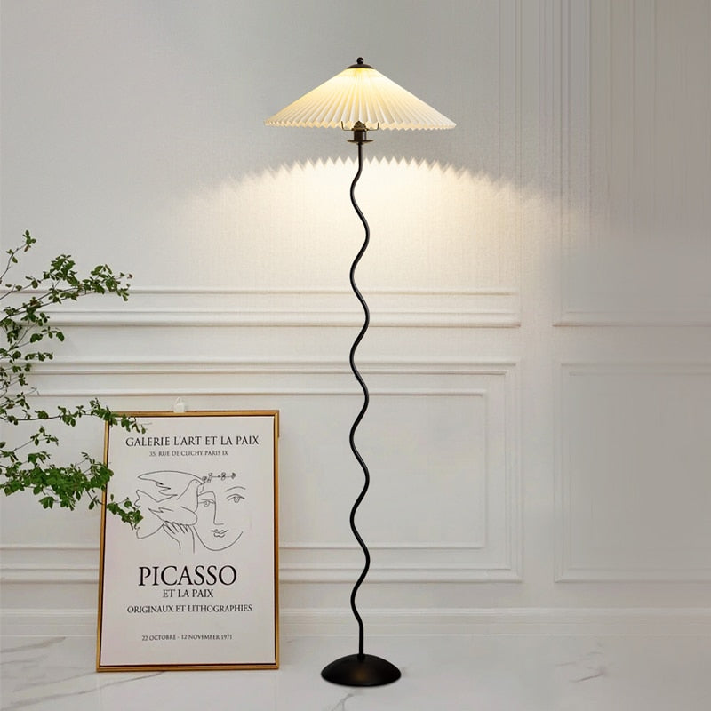 Nordic Minimalist Pleated Fabric Led Floor Lamp Living Room Home Decor Sofa Corner Standing Table Light Bedroom Bedside Lamp