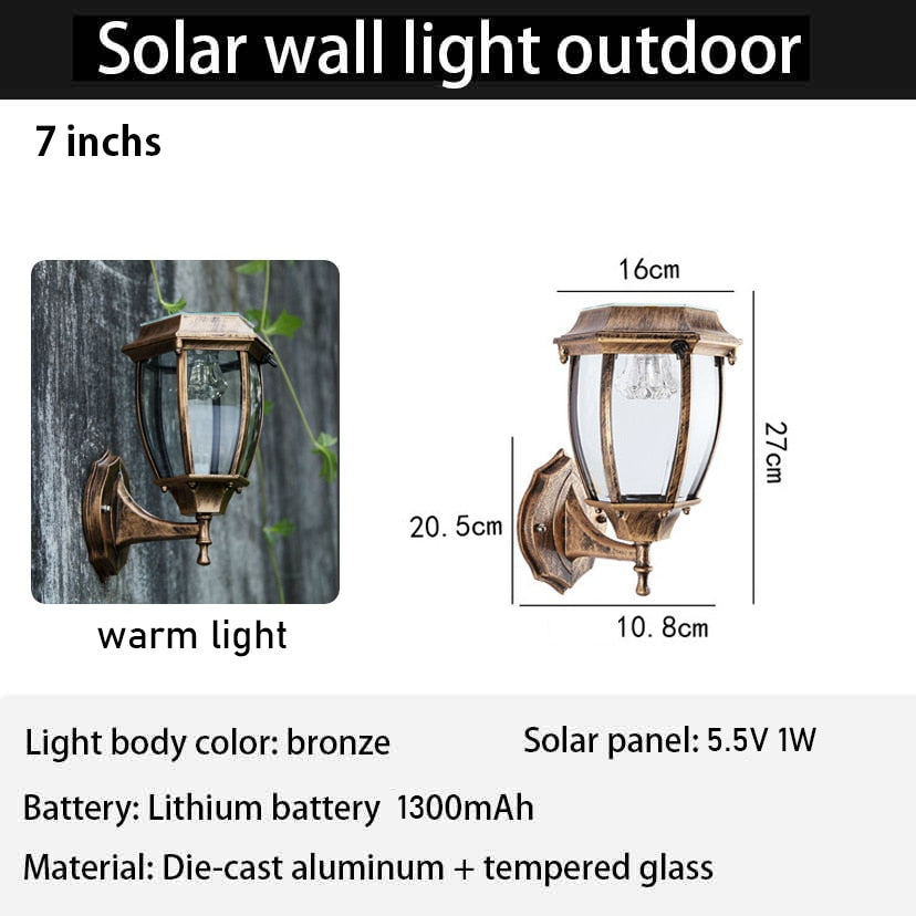 European Style Retro Outdoor Wall Light Solar LED Vintage Balcony Lamp ...