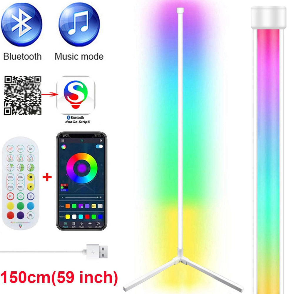 59 inch Corner Floor Lamp Dimmable APP Control Standing Lamps Remote LED RGB Light for Bedroom Decor Living Room Indoor Lighting