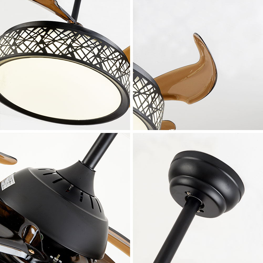 Retractable Fan Chandelier 3 Color Changes 3 Speed Settings Pendant Light with Remote Control