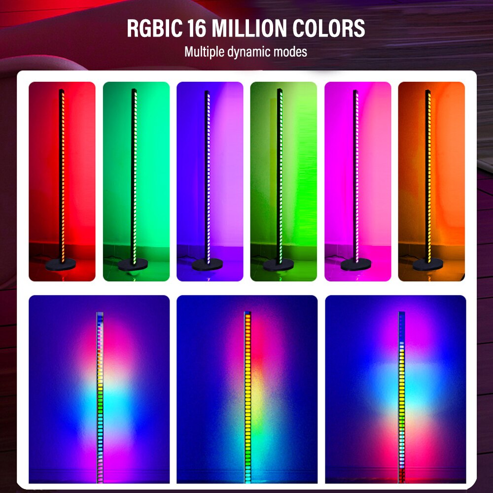Bluetooth LED Floor Lamp RGBIC Music Synchronized Turn Corner Floor Lamp APP Remote Control Bedroom Game Room Party Decoration