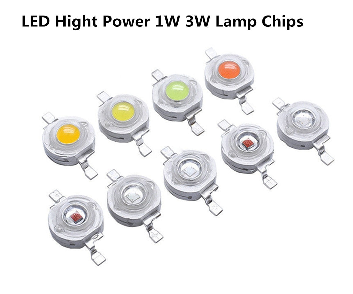 100PCS LED 1W 3W Bulbs High Power Lamp Beads Light Pure Chips 35mli 45mli Pink White Red Blue Green Yellow for Blubs Downlight