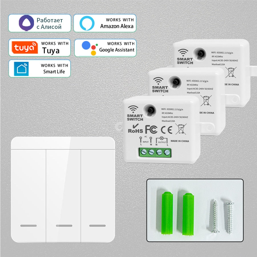 Tuya WiFi Smart Switch For Lighting RF 433Mhz Wireless Switch 86 Wall Panel Smart Home Timer Voice Control Google Home Alexa