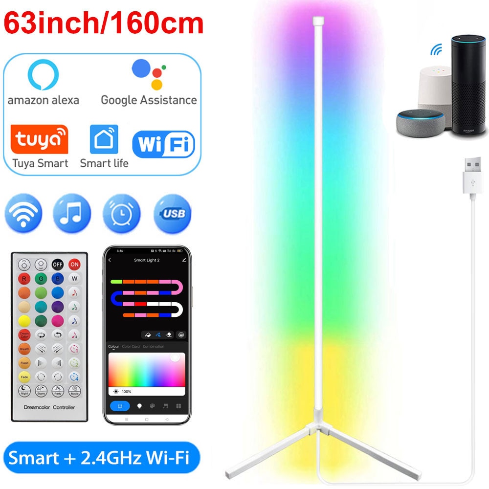 Living Room Dimmable Corner Floor Lamp 150cm Stand Tuya Smart RGB LED Mood Light for Bedroom Nordic Home Decor Interior lighting