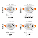 Round Shape 360 Angle Adjustable LED COB Recessed Downlight Black/White 9W 12W 15W LED Ceiling Spot Light Pic Background Focos