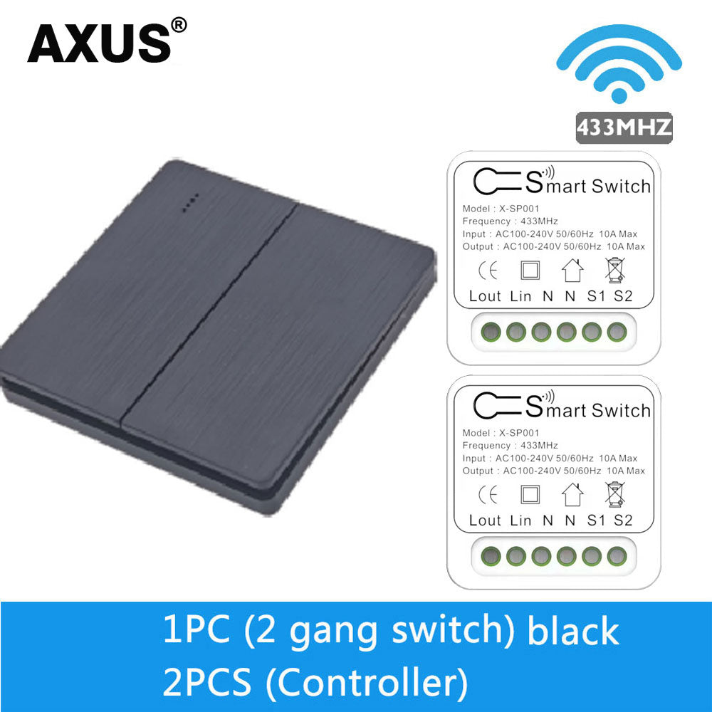 AXUS RF 433Mhz Switch Wireless Wall Switch 86 Wall Panel Transmitter Safety Switch AC 110V 220V Relay Interruptor for Light Lamp
