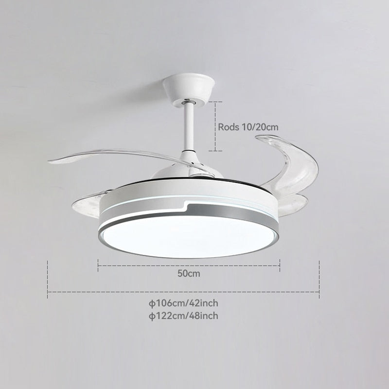 New 110V 220V Nordic Ceiling Fan Living Room Led Invisible Fan Lamp Ceiling Bedroom Fan Remote Control Reversible Blades Fans