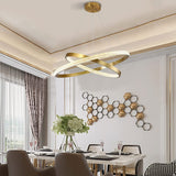 Modern 2 LED Circular Rings Crystal Pendent Light 3000K Single Color for Living Room