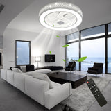 Acrylic Enclosed Round Ceiling Fan with Light and Remote Control Invisible Blades for Bedroom