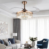 Crystal Ceiling Fan with Lights and Remote Chandelier 42 Inch Fan Noise Free Indoor Fan for Living Room