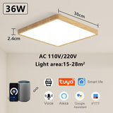 MARPOU Tuya Smart LED Ceiling Lamp Wood Grain App Voice Control Alexa/Google Remote Control Square Ceiling Lights Living Room