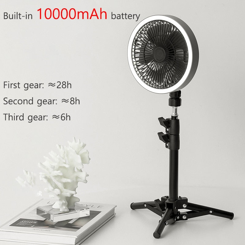 Upgrade 10000mAh Camping Fan With Retractable Tripod Portable Ceiling&amp;Floor Fan with Power Bank LED Lighting USB Electric Fan