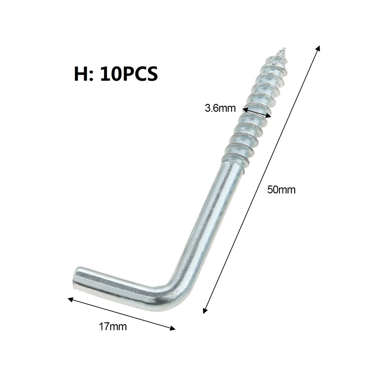 2/5/10/20pcs Square Bend Hook L Cup Hanger Screw-in Wall Picture Photo Frame Lamp Light Eyescrew 20-100mm 14-Sizes Zinc-Plated