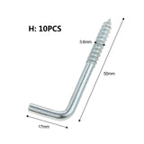 2/5/10/20pcs Square Bend Hook L Cup Hanger Screw-in Wall Picture Photo Frame Lamp Light Eyescrew 20-100mm 14-Sizes Zinc-Plated