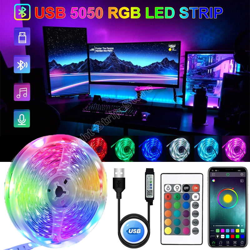5050SMD LED Light Strip USB RGB Light Tape Flexible LED Light Strip Tape Wall Bedroom Decoration TV BackLight DIY APP Control