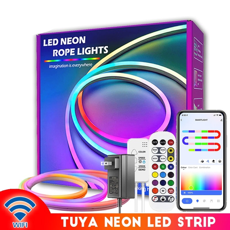 Neon LED Strip Lights With Music Sync 10M/32.8ft 84LEDs/M Addressable Neon Rope Light Work with Alexa Google Assistant