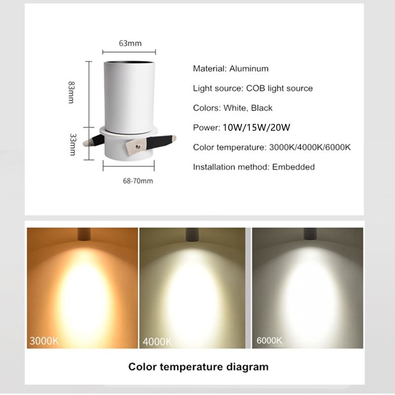 Dimming embedded folding LED downlight 10W 15W 20W LED spotlight living room TV background wall aisle ceiling COB downlight