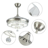 42 inch Ceiling Fan Modern LED Crystal Chandelier Bedroom 3 Color Light with Remote Control 36w
