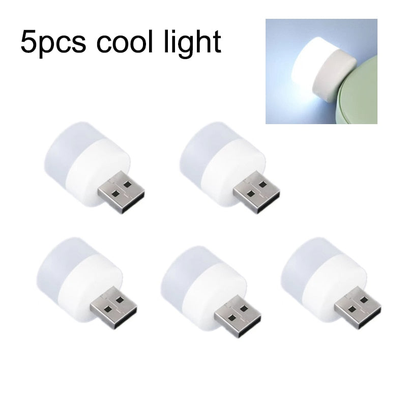 5pcs Mini USB Plug Lamp 5V Super Bright Eye Protection Book Light Computer Mobile Power Charging USB Small Round LED Night Light