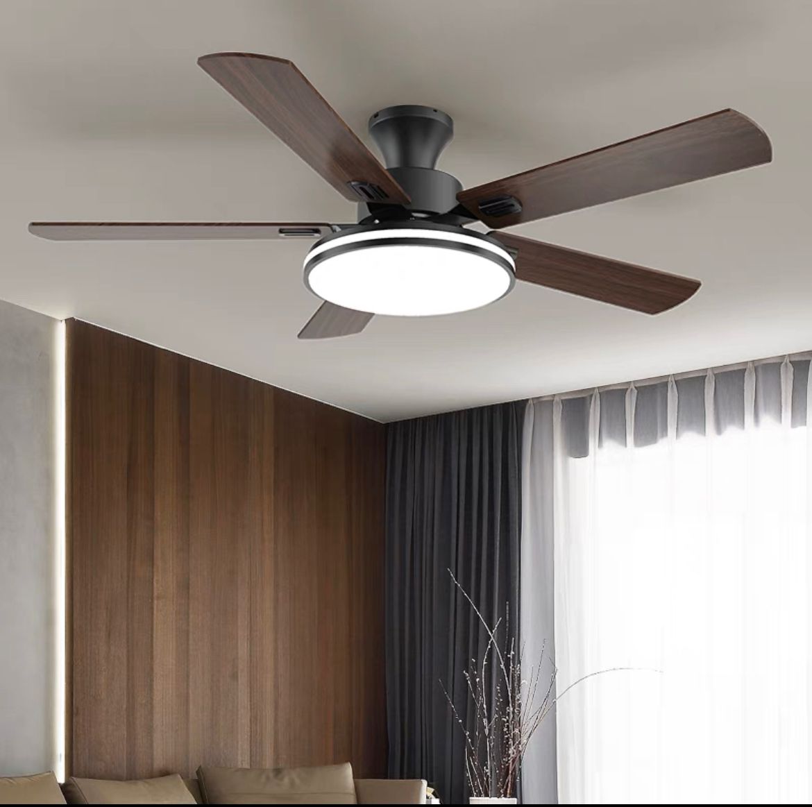Creative Fan Lamp Living Room Modern Simple Dining Room Light Household Solid Wood Iron Style Ceiling Fan Lamp