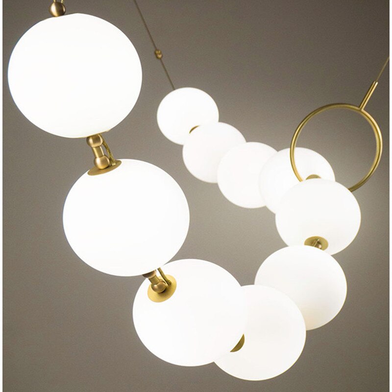 Moderne Witte Glazen Bol Hanglamp Voor Restaurant Hal Creatieve Ketting Ontwerp Decro Verlichtingsarmaturen Met 8 Lampen