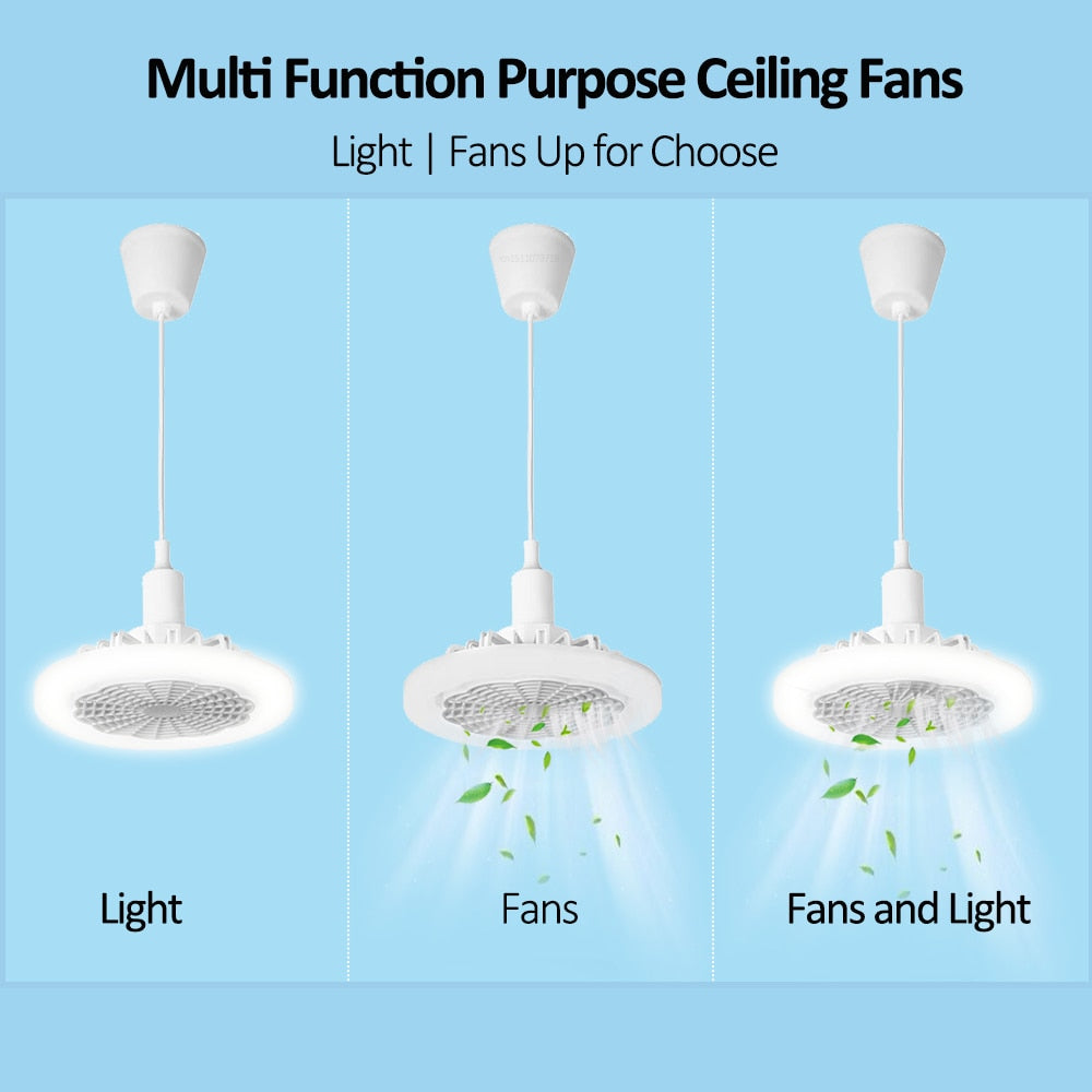 Ceiling Fan With Lights and Remote Control E27 Converter Base Dual-Purpose LED Fan Lamp Smart Silent Ceiling Fans For Bedroom