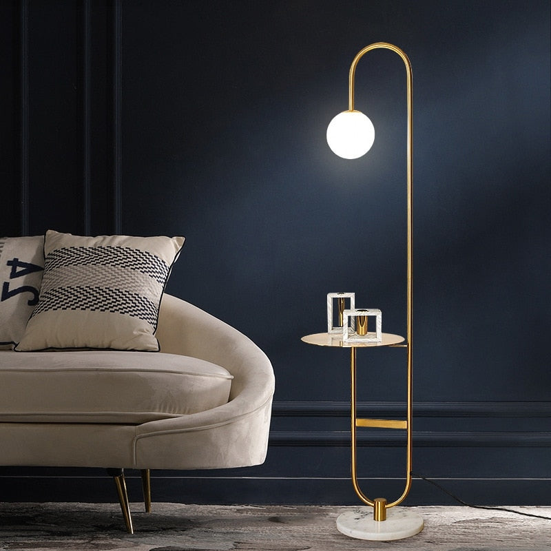 Nordic Led Floor Lamp Iron Marble Standing Lamp with Round Tea Table Art Deco Floor Lamps Living Room Corner Sofa Floor Lights