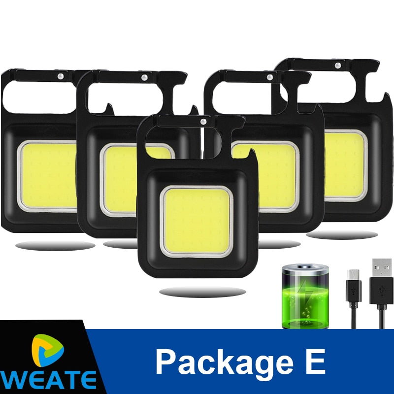 Mini LED Keychain Light Mutifuction Portable USB Rechargeable Pocket Work Light with Corkscrew Outdoor Camping Fishing Climbing