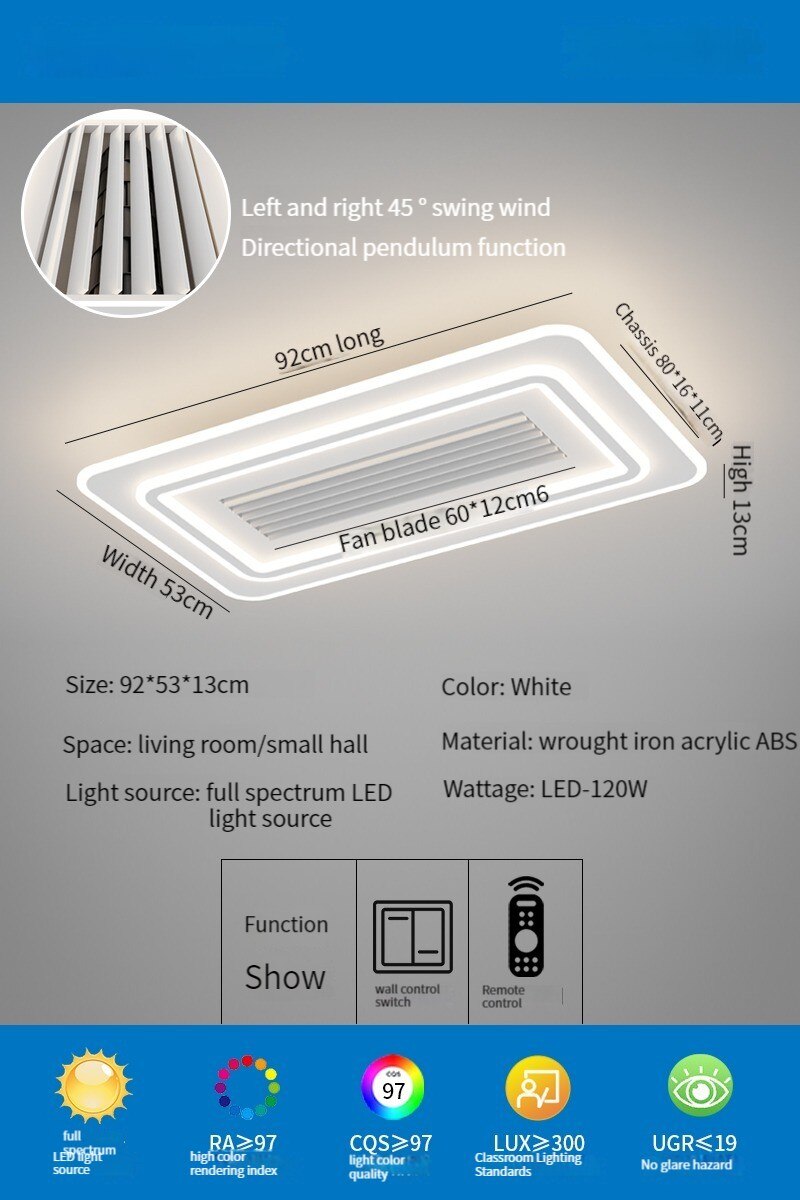 Modern Full Spectrum Bladeless Ceiling Fan Lamps Dimmable With Remote Control 6 Gears Indoor LED Lighting Bedroom Living Room