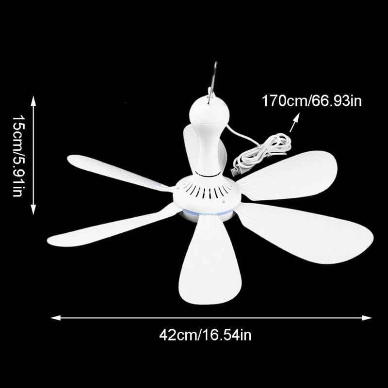 Silent 6 Leaves USB Powered Ceiling Canopy Fan for Camping Bed Dormitory Tent