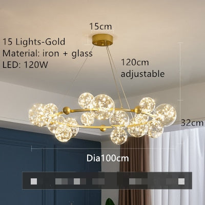 Creative Romantic Style Star Bright LED Modern Chandelier Hanging Lamp Round Black/Golden Transparent Glass Ball Pendant Light