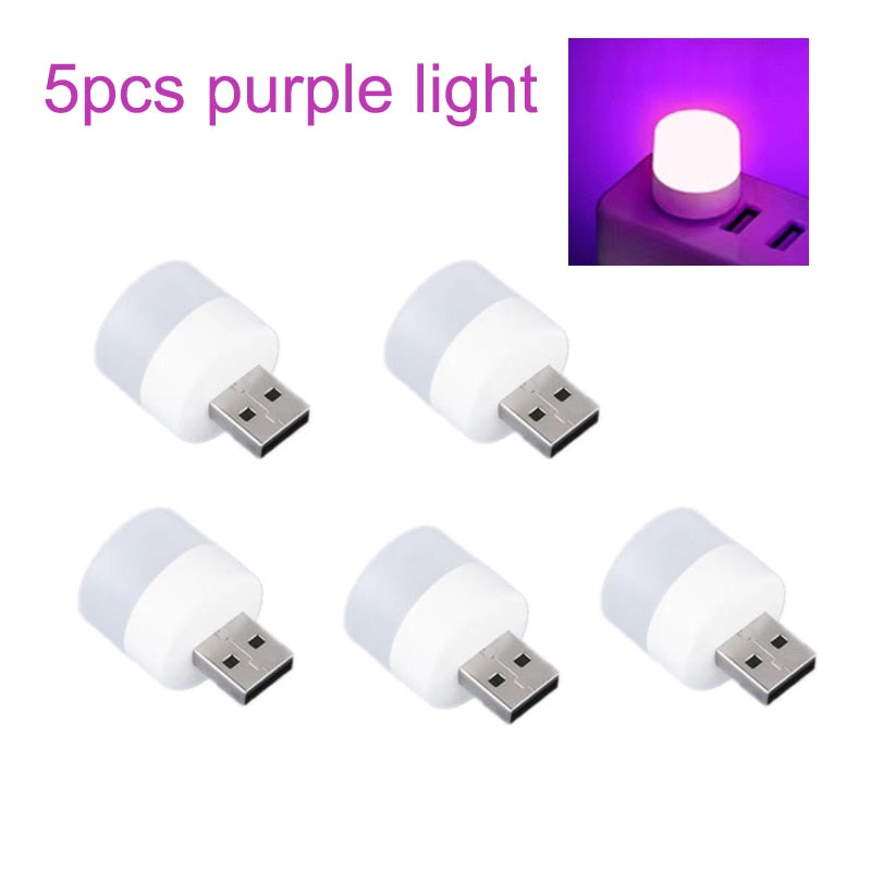5pcs Mini USB Plug Lamp 5V Super Bright Eye Protection Book Light Computer Mobile Power Charging USB Small Round LED Night Light
