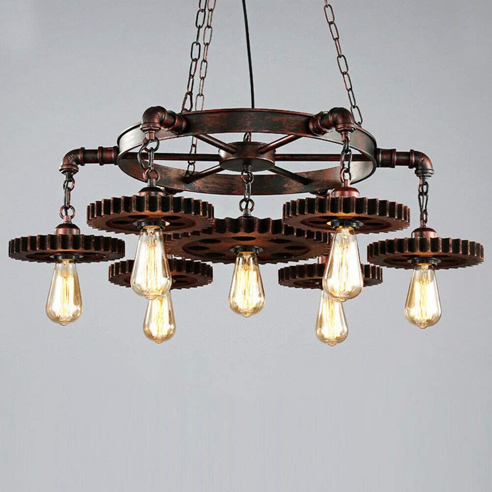 Industrial Chandelier Metal Bronze 7 Gear Steampunk Pendant Light