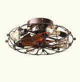 Strong Wind Ceiling Fan Lamp Nordic Restaurant American Style Retro Low Floor Ceiling Mounted Electric Fan Fan With Lamp