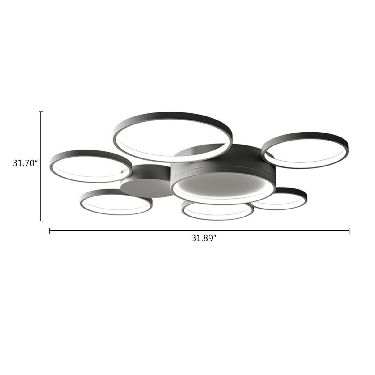 Black/White 7 Rings Flush Mount LED Ceiling Light with Remote Control for Living Room Bedroom