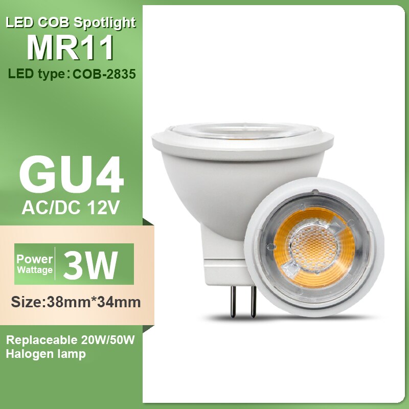 LED Mini COB Spotlight MR11 GU4 12V 3W High light warm white light suitable for kitchen den replacement 20W 50W halogen lamp