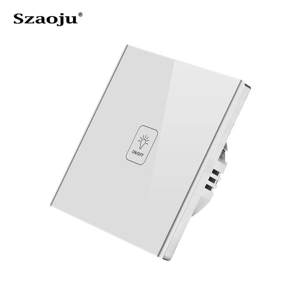 Szaoju Touch Switch EU Standard White Crystal Glass Panel Light Switch AC110-220V Switch 1/2/3 Gang 1 Way Wall Lamp TOUCH SWITCH