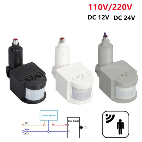 12V Motion Sensor 220V/110V PIR Movement Detector Automatic Infrared Wall Mount Timer Outdoor 24V LED Motion Sensor Light Switch