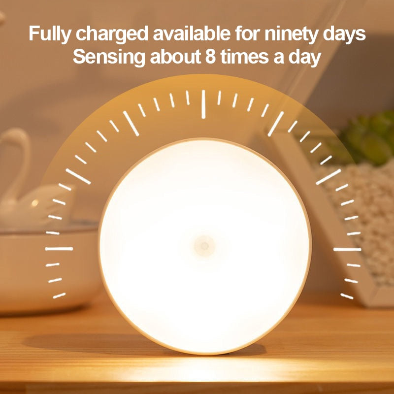 LED Motion Sensor Night Light Rechargeable Night Lamp Wireless Kitchen Bedroom Closet Light Wall-Mounted Body Induction Lamp