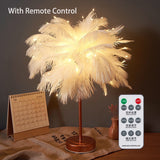Creative Feather Table Lamp with Remote Control USB/AA Battery Power Desk Lamp Tree Feather Lampshade Night Light for Birthday