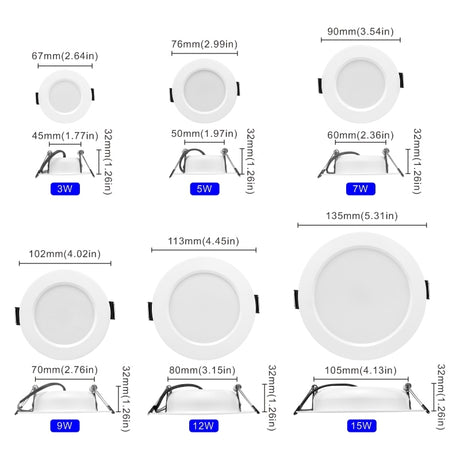 10pcs/lot Led Downlight 3W 5W 7W 9W 12W 15W 220V Recessed Ceiling Light 3/4/5 inch Round Led Panel Down Light Spotlight Lighting