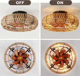 American retro cage ceiling fan lamp dining room bedroom ceiling lamp hemp rope industrial wind ceiling fan with light remote
