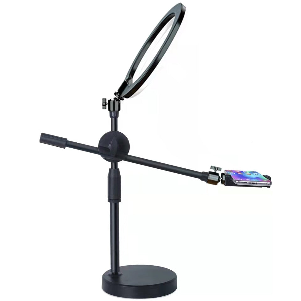 Overhead Tripod with Ring Light Table Tabletop Shooting Stand Tripods with Mobile Phone Holder Boom Arm for Nail Art Photography