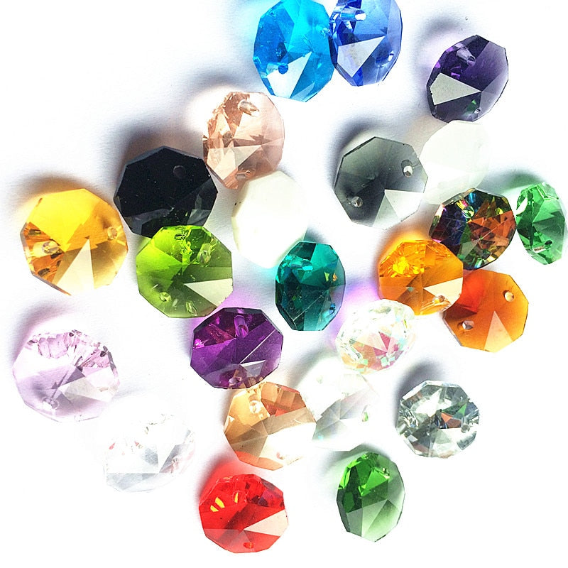 K9 Crystal Chandelier Octagon Beads (Free Jump Rings) Multicolor in 2 holes Cut&Faceted Glass 14mm Strand Garland Curtain Beads